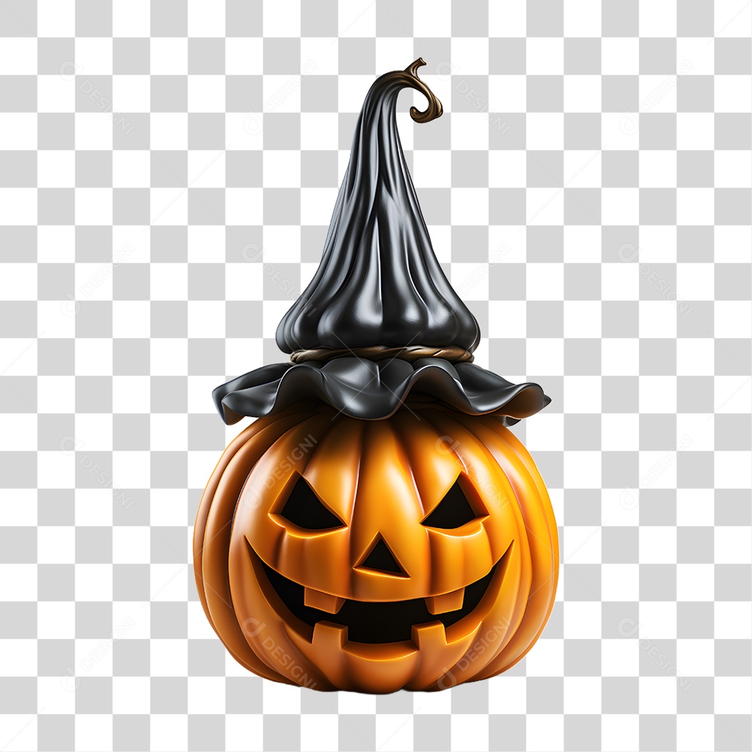 Cabeça de Abóbora Halloween Elemento 3D para Composição PNG Transparente