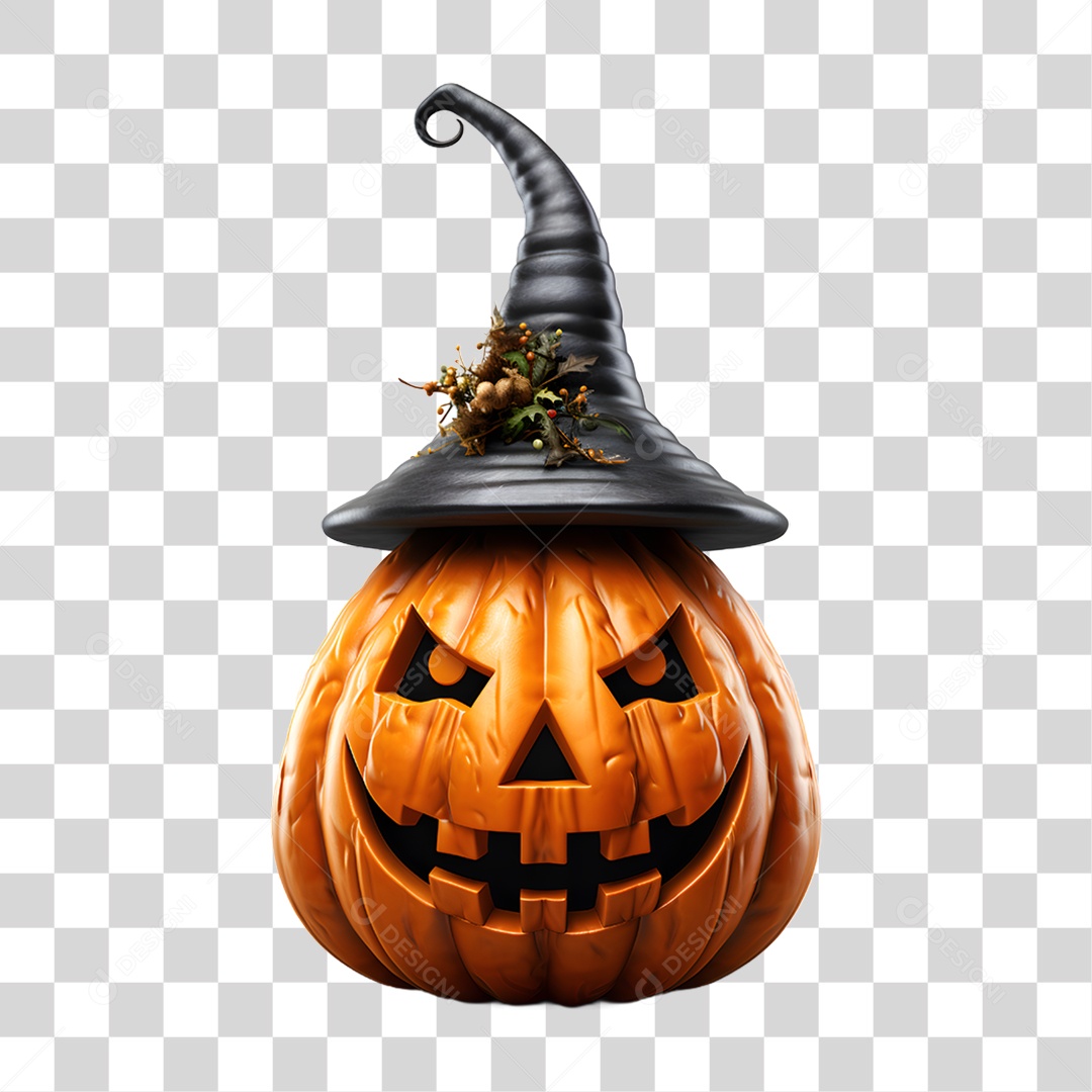 Cabeça de Abóbora Halloween Elemento 3D para Composição PNG Transparente
