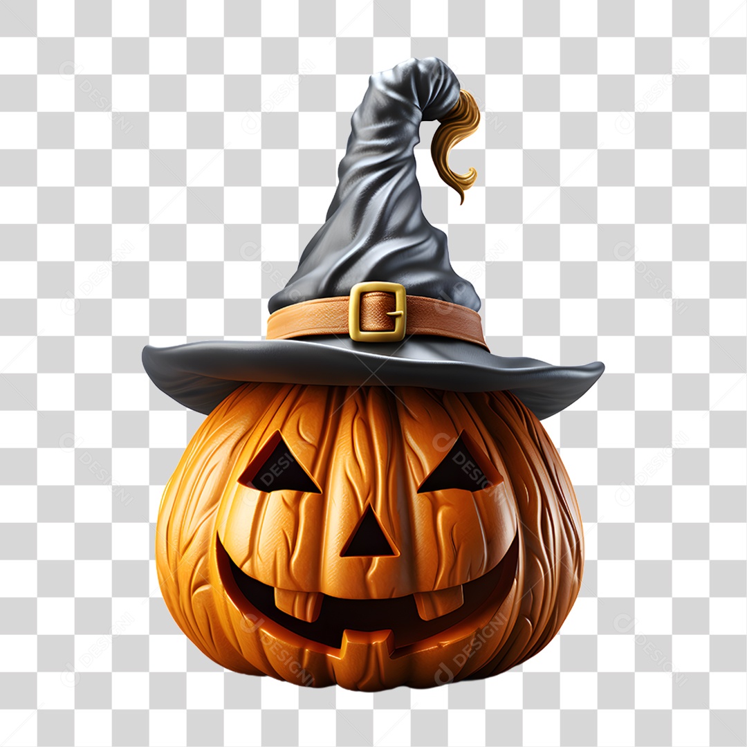Cabeça de Abóbora Halloween Elemento 3D para Composição PNG Transparente