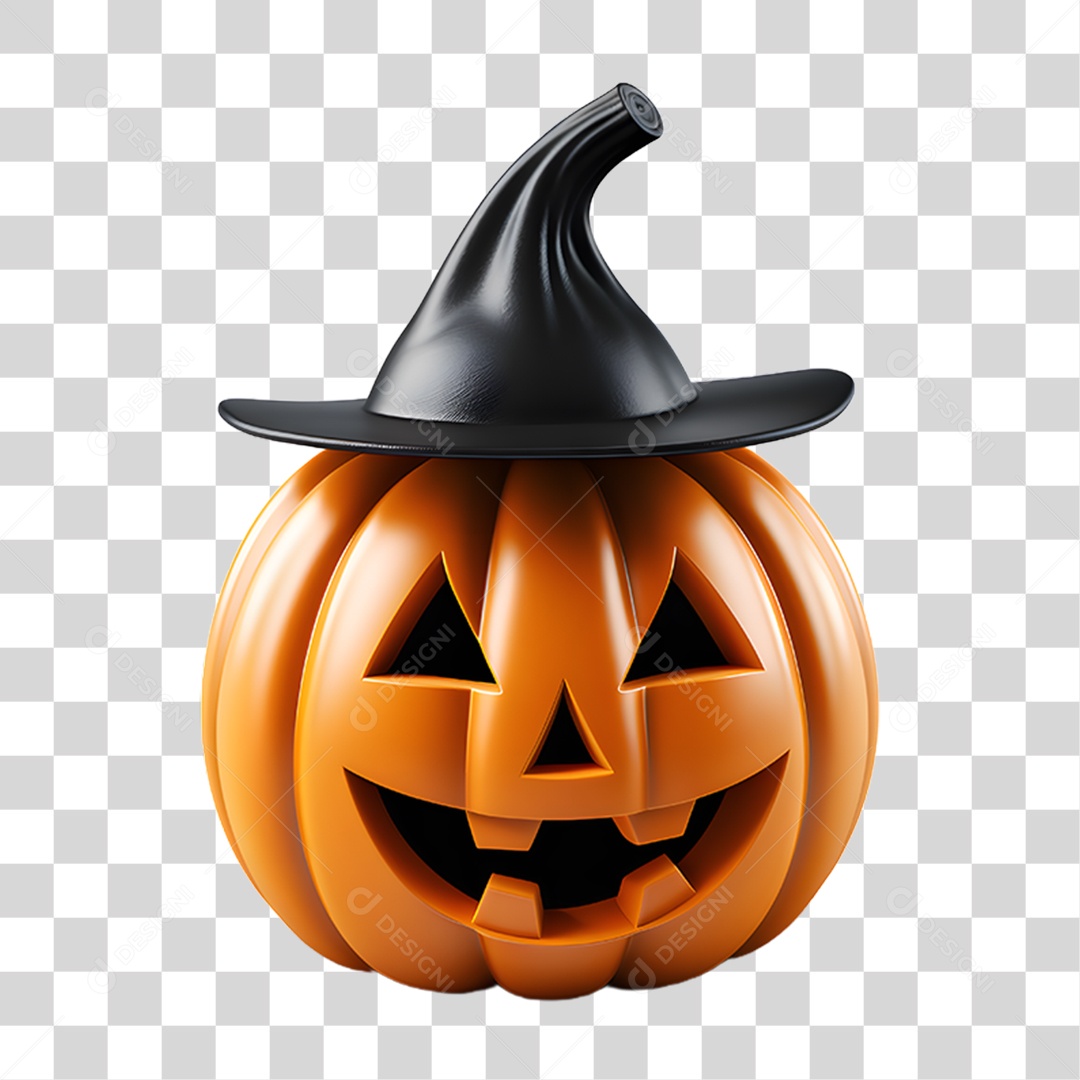 Cabeça de Abóbora Halloween Elemento 3D para Composição PNG Transparente