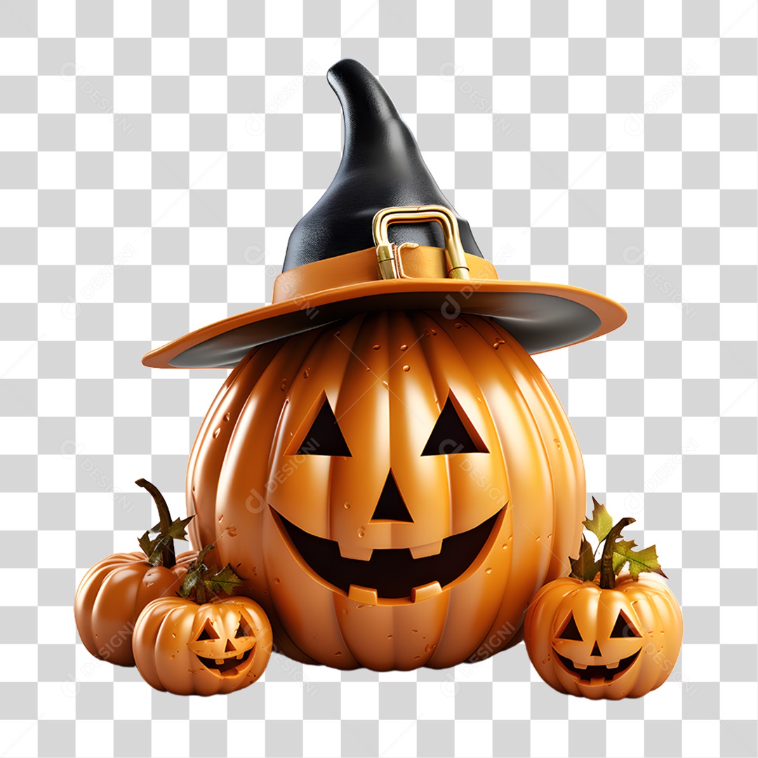 Cabeça de Abóbora Halloween Elemento 3D para Composição PNG Transparente