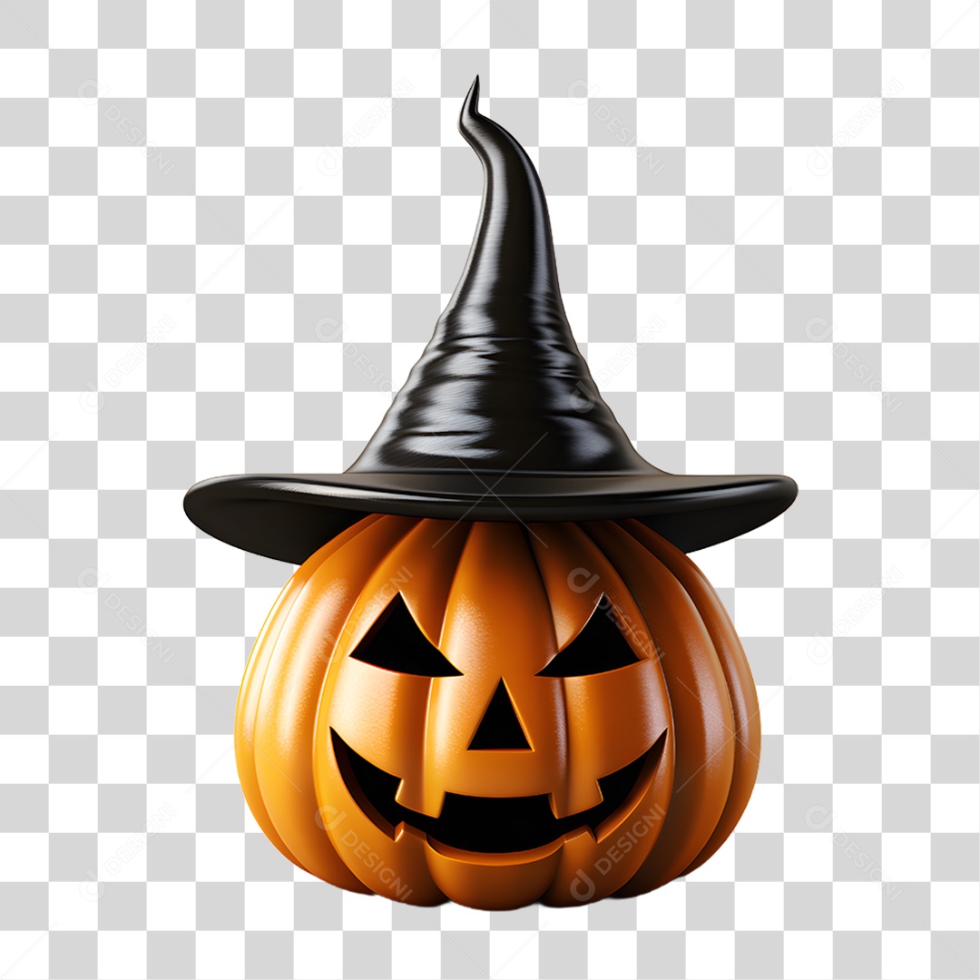 Cabeça de Abóbora Halloween Elemento 3D para Composição PNG Transparente