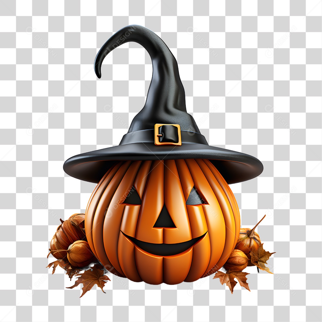 Cabeça de Abóbora Halloween Elemento 3D para Composição PNG Transparente