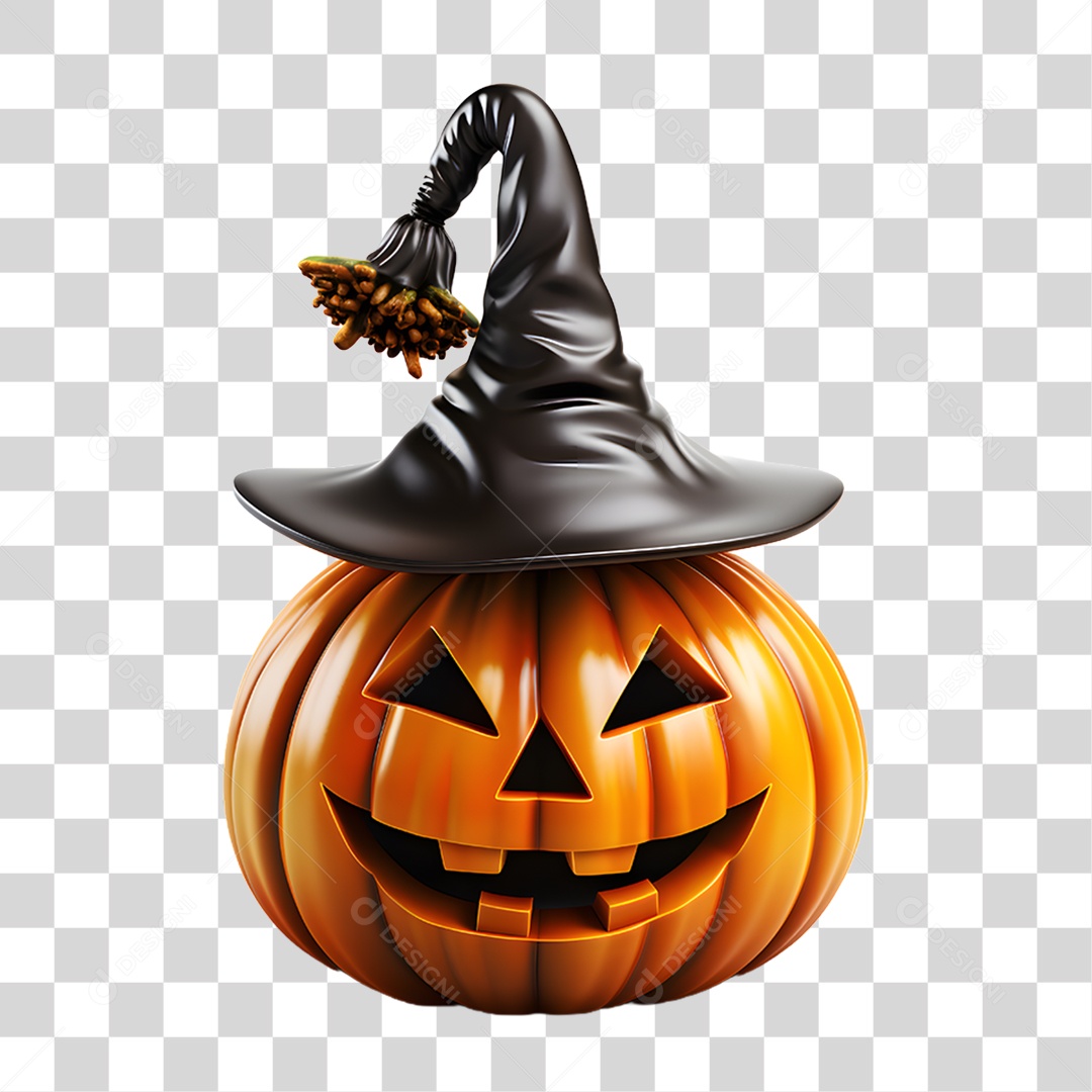 Cabeça de Abóbora Halloween Elemento 3D para Composição PNG Transparente