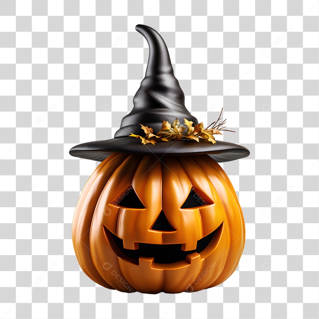 Cabeça de Abóbora Halloween Elemento 3D para Composição PNG Transparente