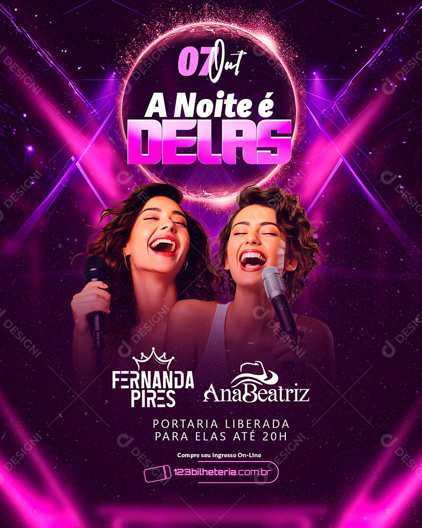 Flyer A Noite é Delas Fernanda Pires Ana Beatriz Social Media PSD Editável