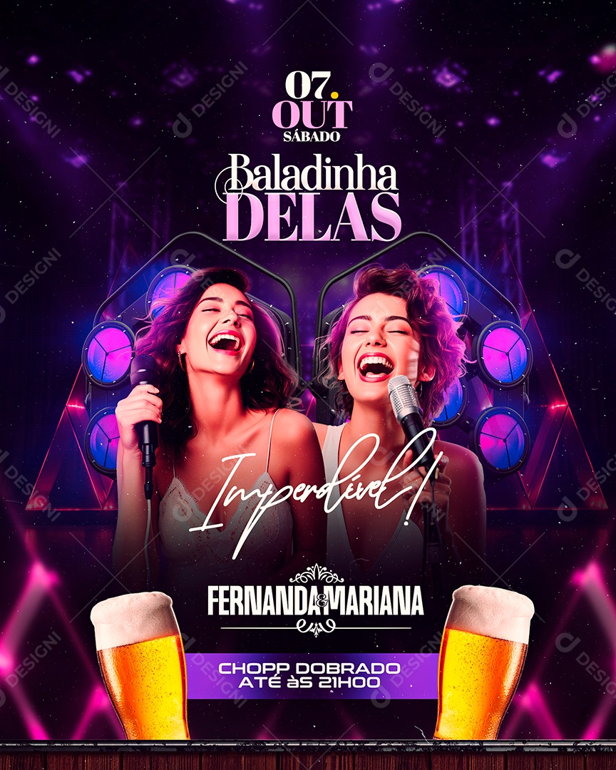 Flyer Baladinha Delas Imperdível Fernanda Mariana Social Media PSD Editável