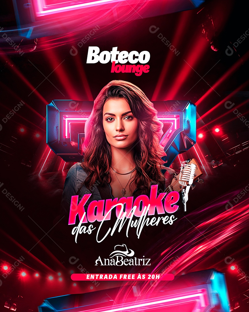 Flyer Boteco Lounge Karaoke das Mulheres Ana Beatriz Social Media PSD Editável