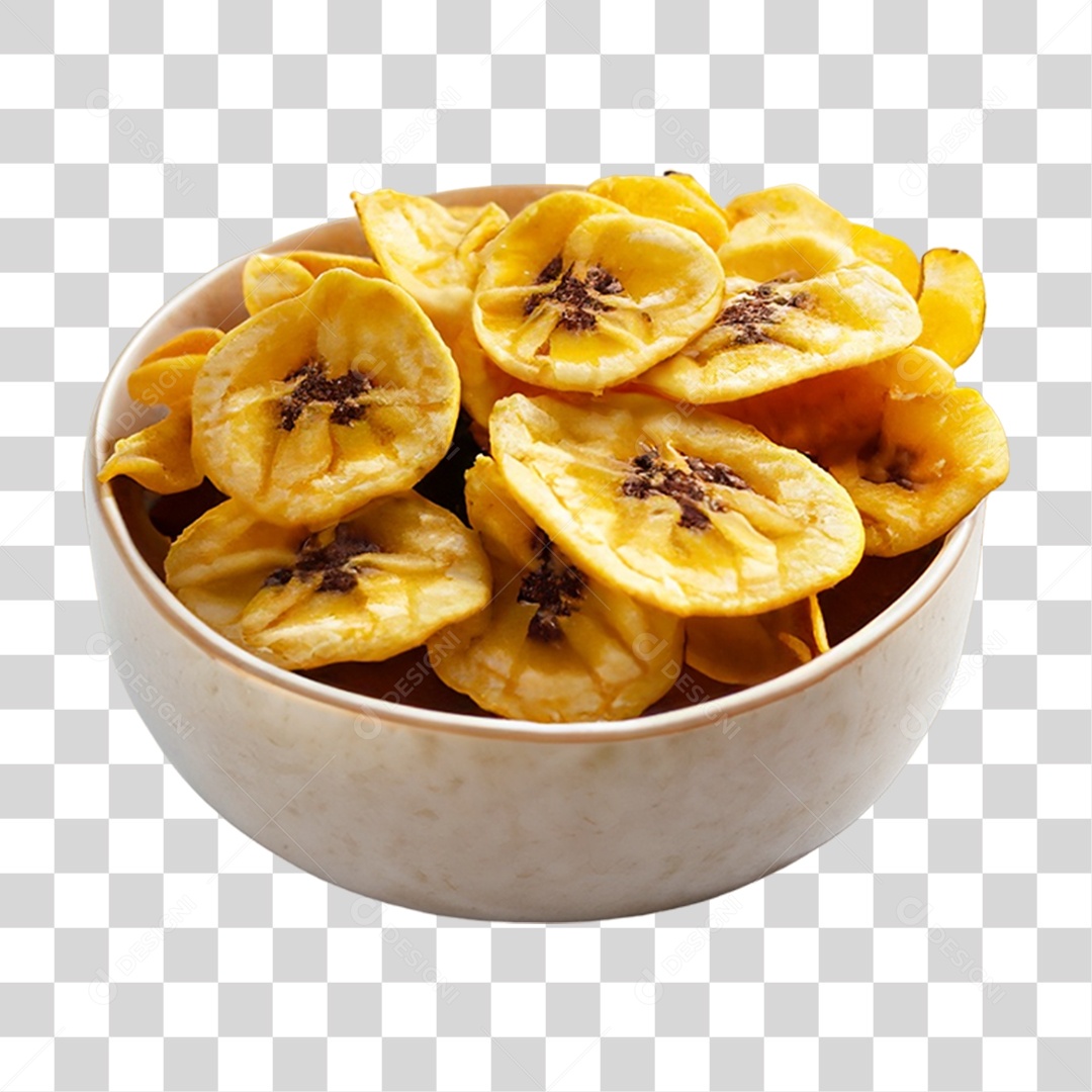 Banana em Vasilha Fritas PNG Transparente