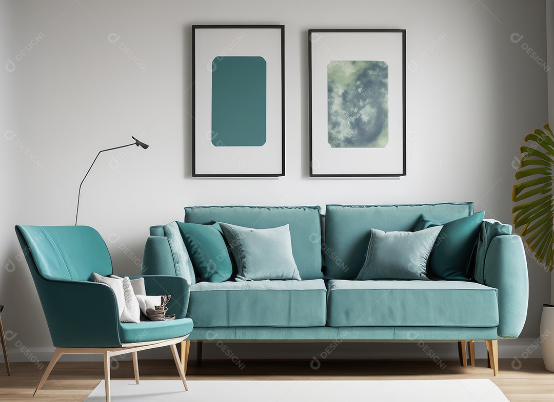 Sofá azul-petróleo e poltrona