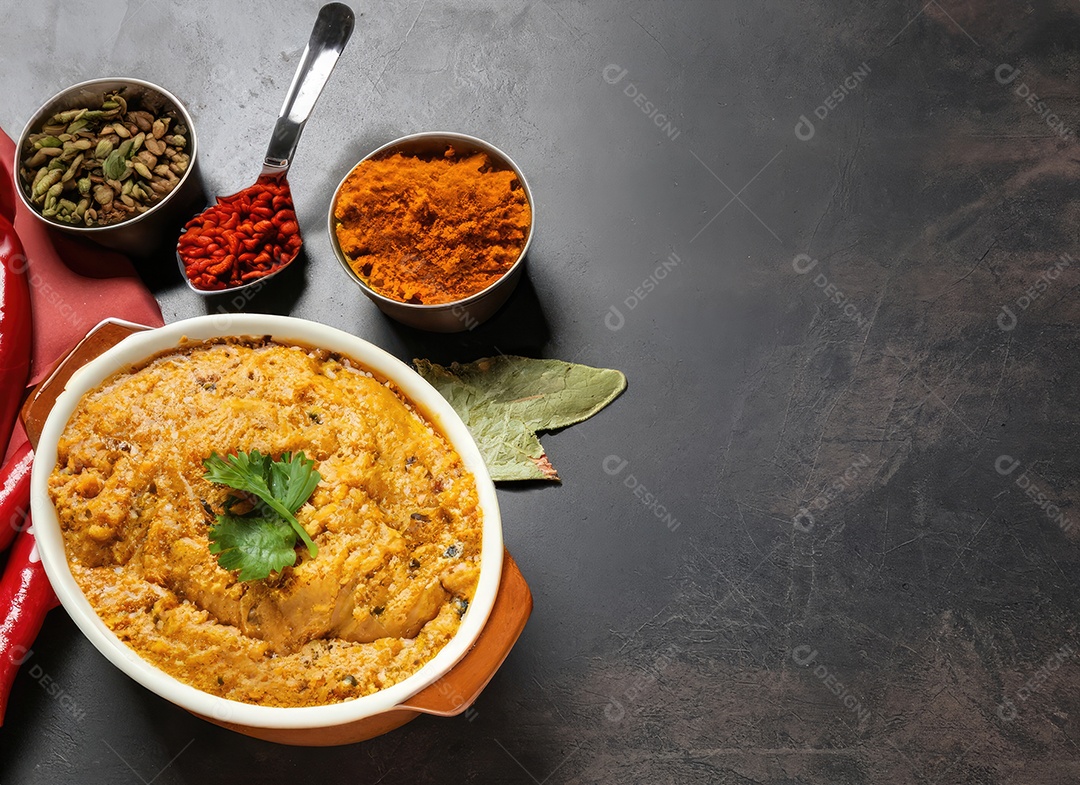 Vista superior de comida indiana com especiarias