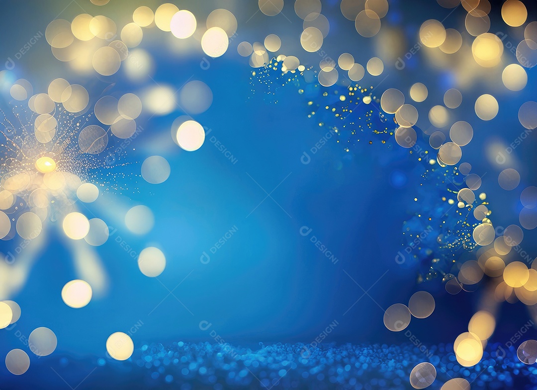 Moldura azul escura de noite mágica com bokeh brilhante e arte leve.