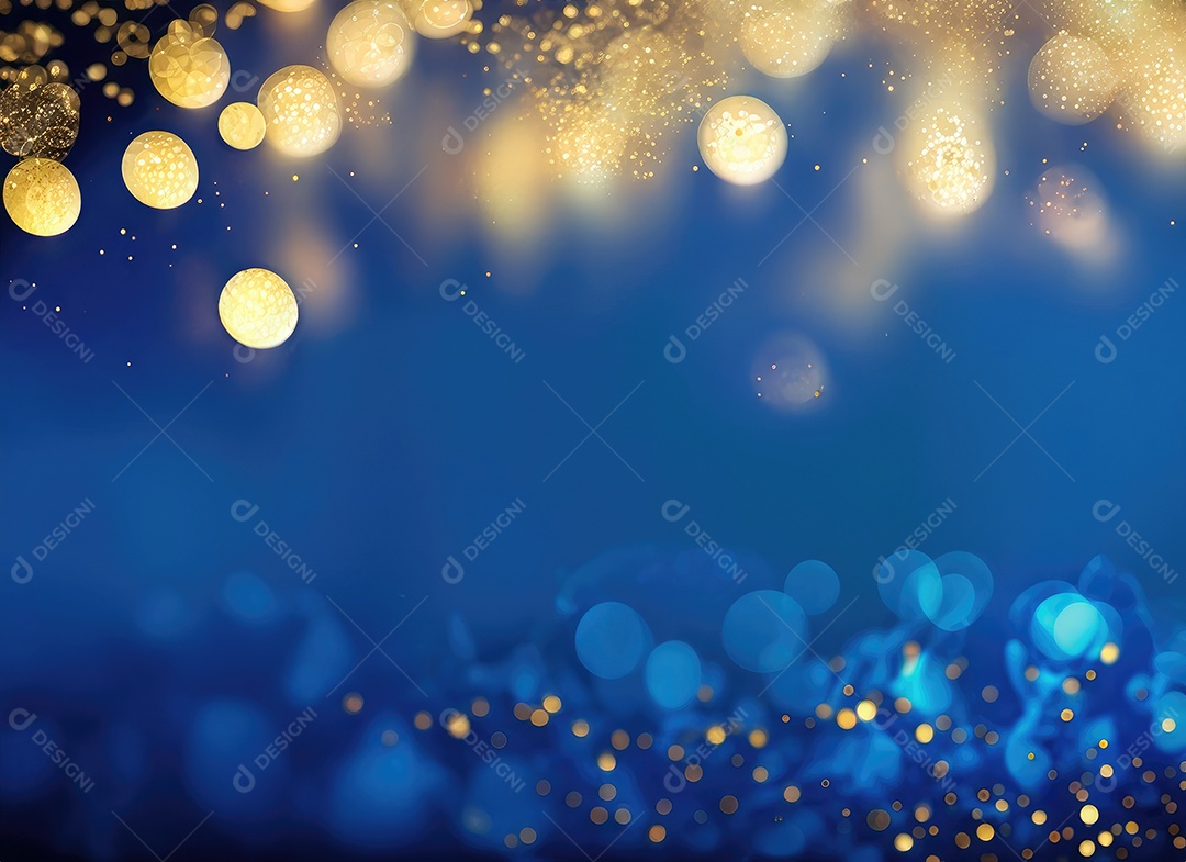 Moldura azul escura de noite mágica com bokeh brilhante e arte leve.