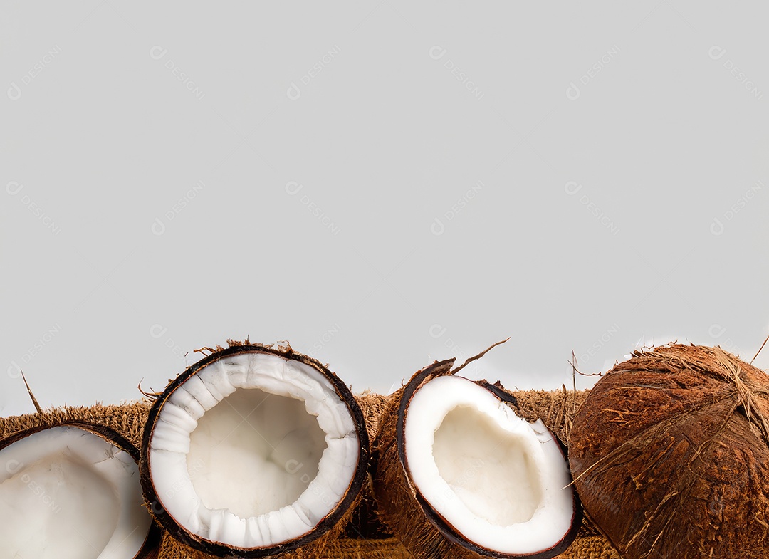 Coco e folha com espaço de cópia para texto em branco