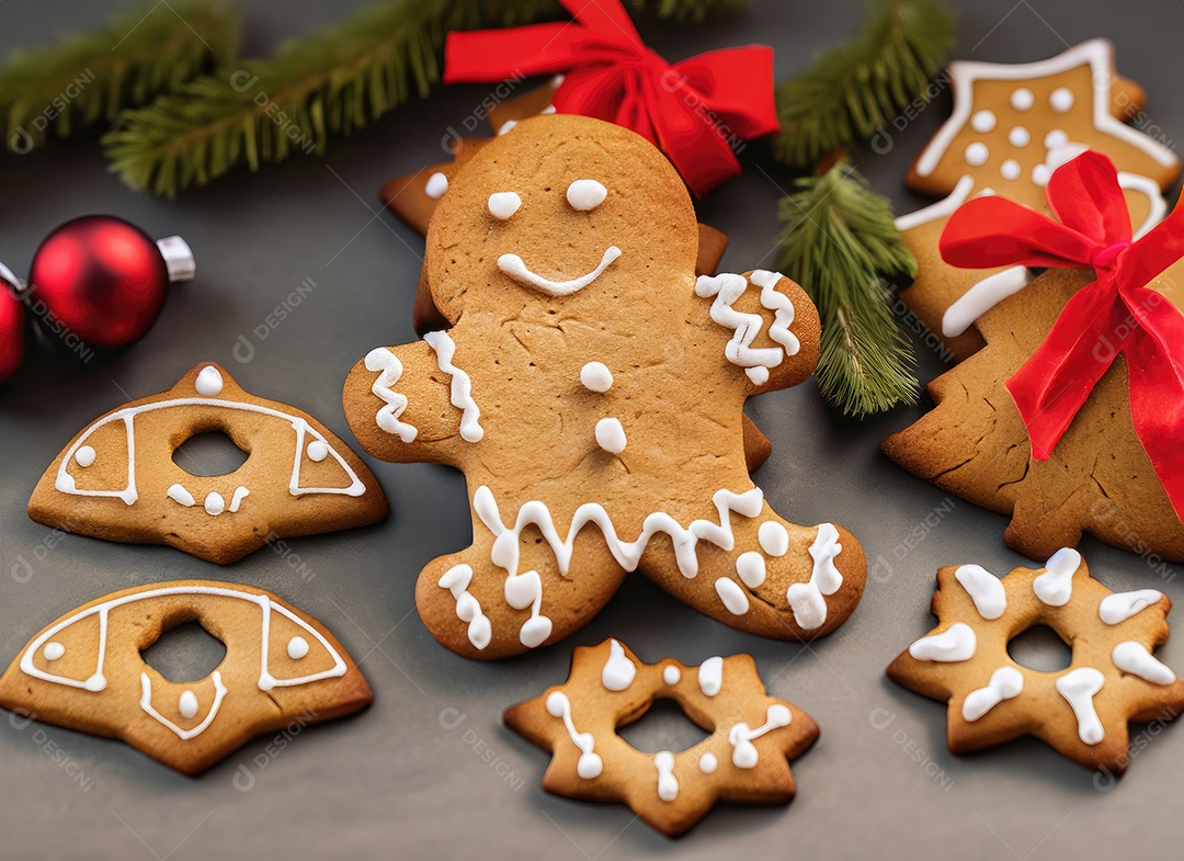 Biscoitos de gengibre caseiros de Natal fofos