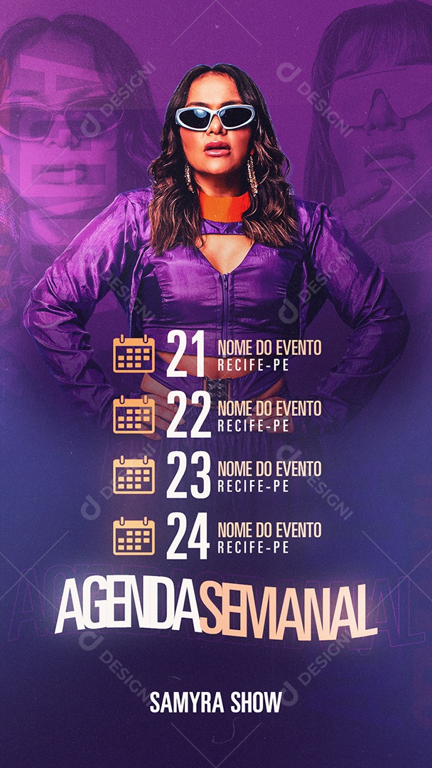 Flyer Story Agenda Semanal Samyra Show Social Media PSD Editável