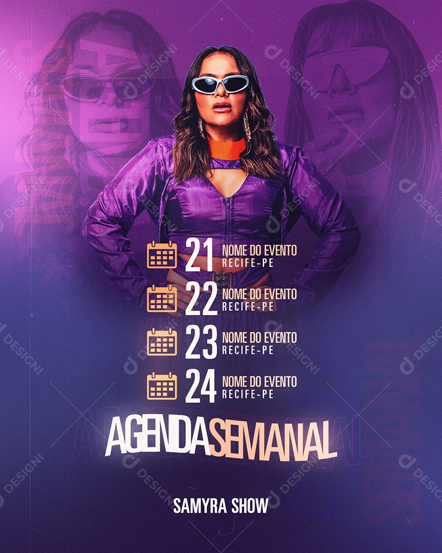 Social Media Flyer Feed Agenda Semanal Samyra Show PSD Editável