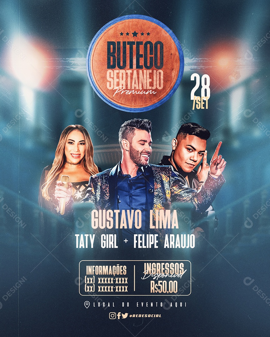 Social Media Flyer Feed Buteco Sertanejo Premium PSD Editável