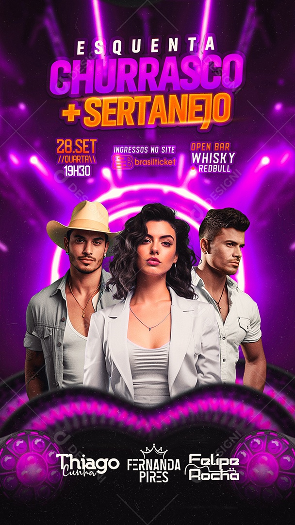 Story Flyer Esquenta Churrasco Sertanejo Thiago Cunha Fernanda Pires Felipe Rocha Social Media PSD Editável