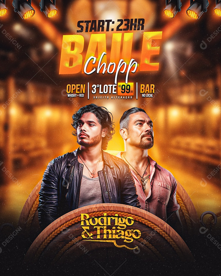 Flyer Start Baile Chopp Rodrigo & Thiago Social Media PSD Editável