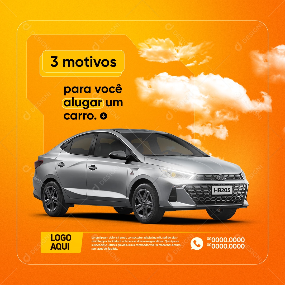 Locadora de Veículos 3 Motivos para Você Alugar um Carro Social Media PSD Editável
