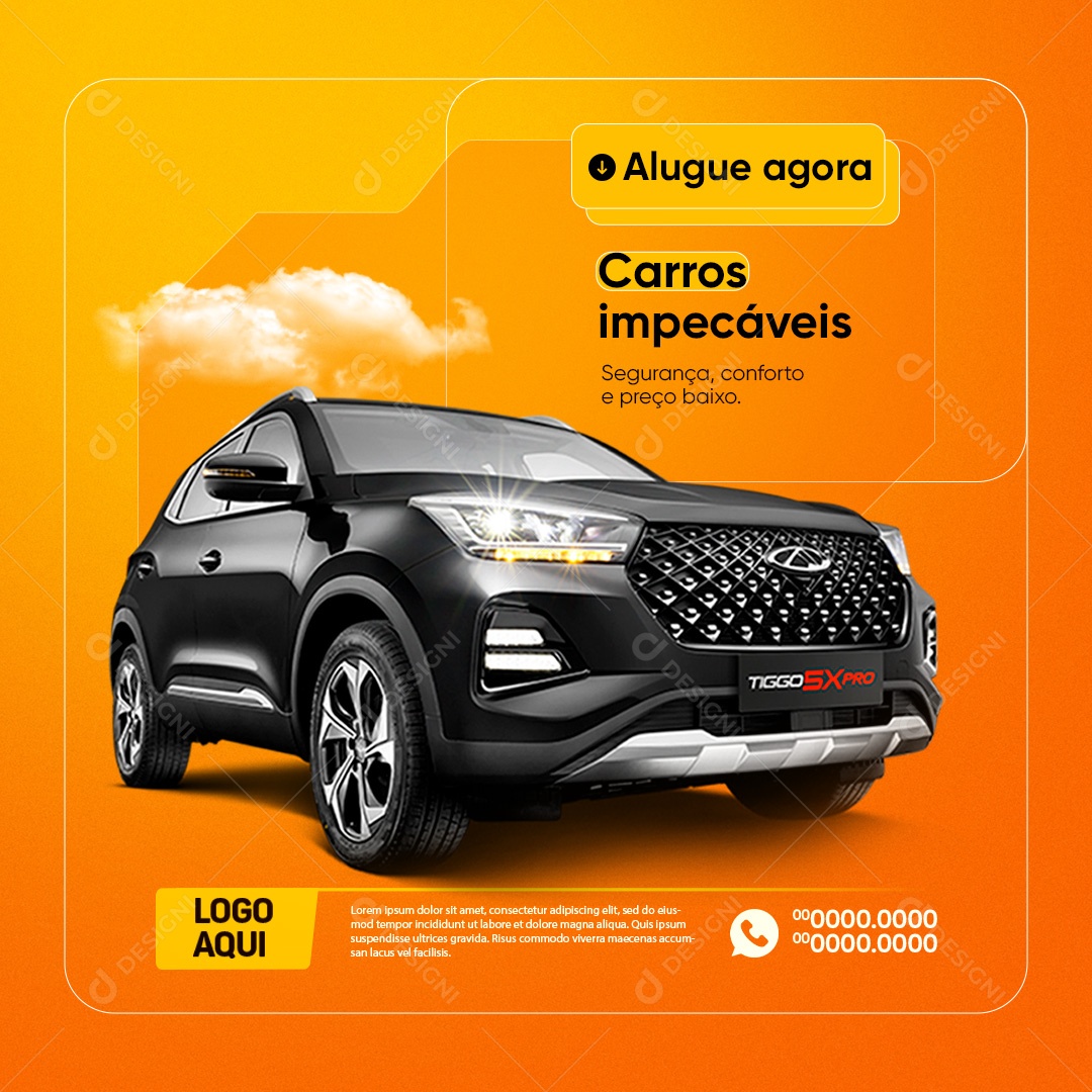 Locadora de Veículos Alugue Agora Carros Impecáveis Social Media PSD Editável