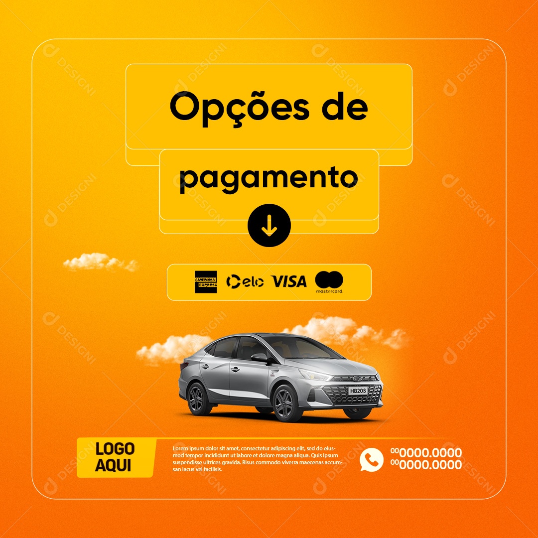 Locadora de Veículos Opções de Pagamento Social Media PSD Editável