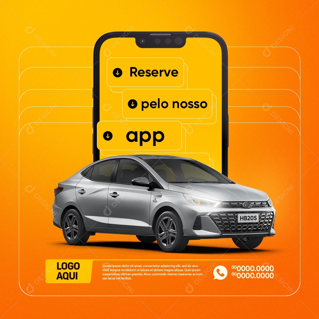 Locadora de Veículos Reserve Pelo nosso App Social Media PSD Editável