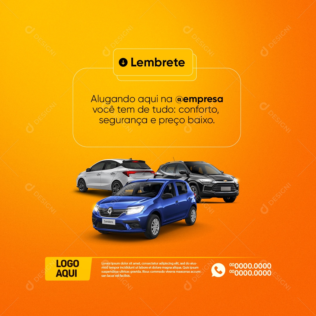 Locadora de Veículos Alugando aqui na Você Tem de Tudo Social Media PSD Editável