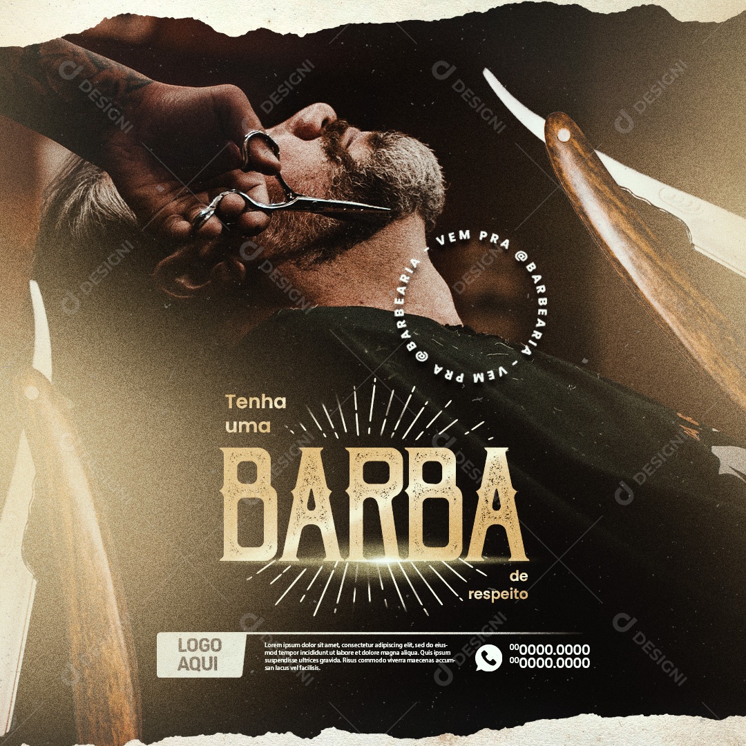 Barbearia Tenha uma Barba de Respeito Social Media PSD Editável