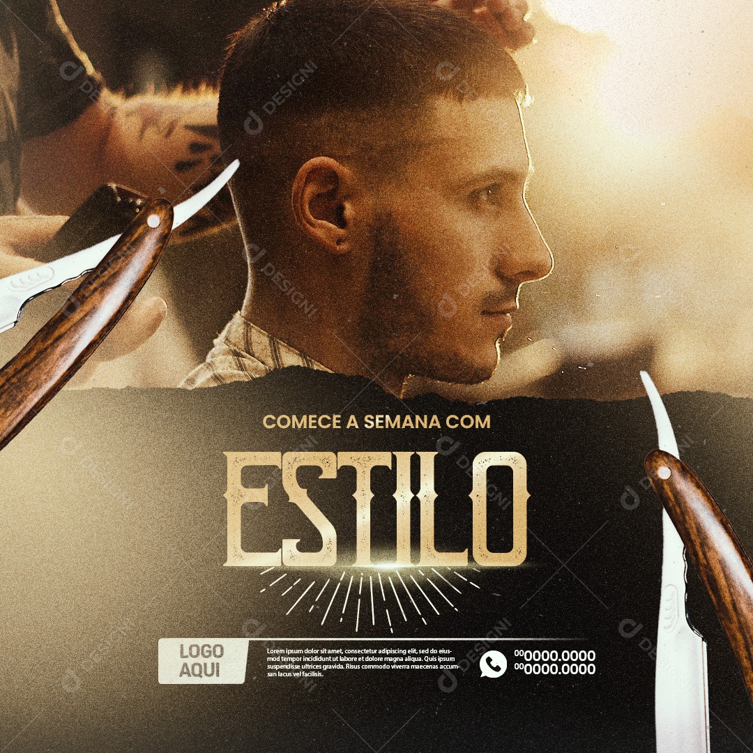 Social Media Barbearia Comece a Semana com Estilo PSD Editável