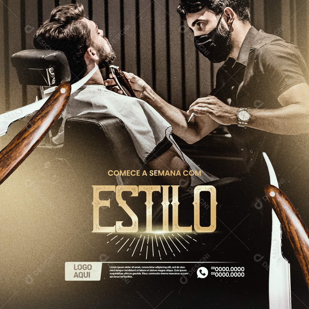 Barbearia Comece a Semana com Estilo Social Media PSD Editável