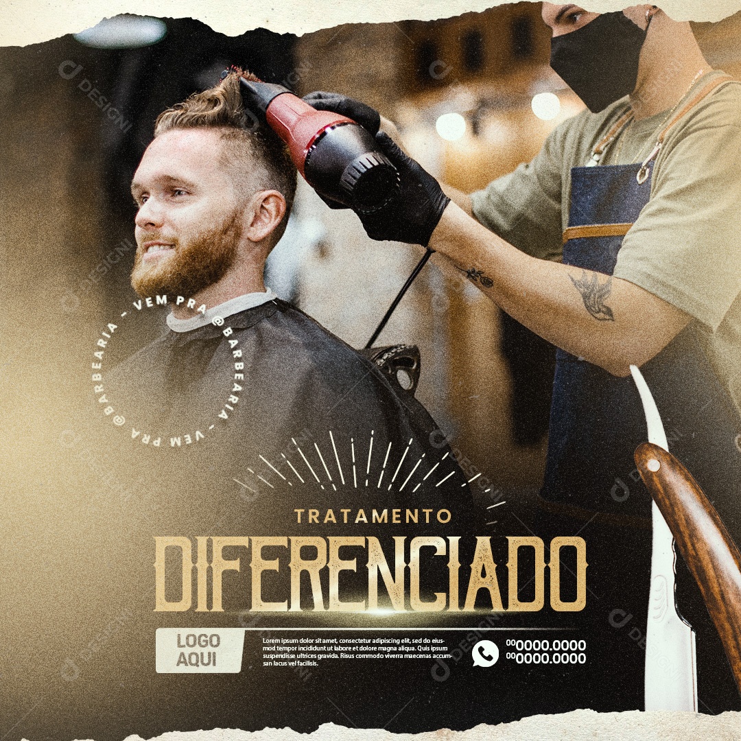 Barbearia Tratamento Diferenciado Social Media PSD Editável