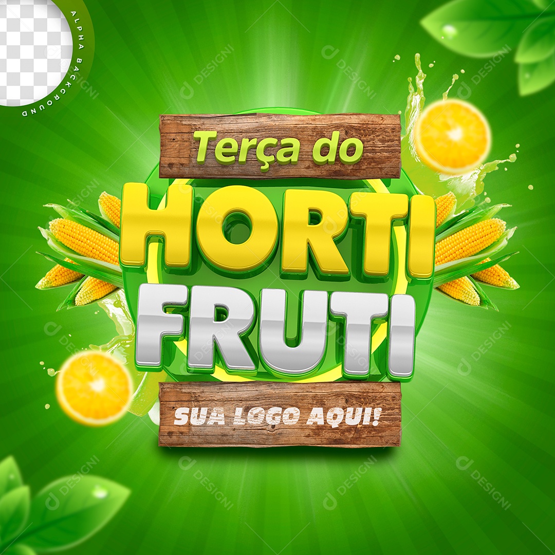 Terça Do Horti Fruti Selo 3D Para Composição PSD