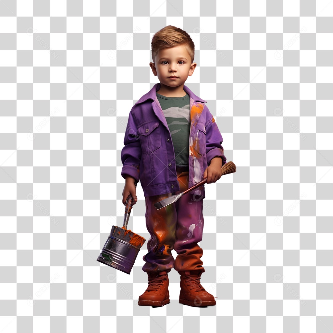 Criança com Fantasia de Pintor PNG Transparente