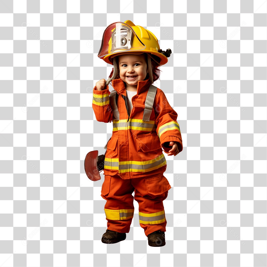 Criança com Fantasia de Bombeiro PNG Transparente