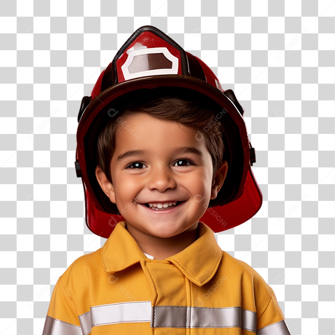 Criança com Fantasia de Bombeiro PNG Transparente
