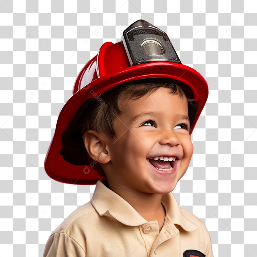 Criança com Capacete de Bombeiro PNG Transparente