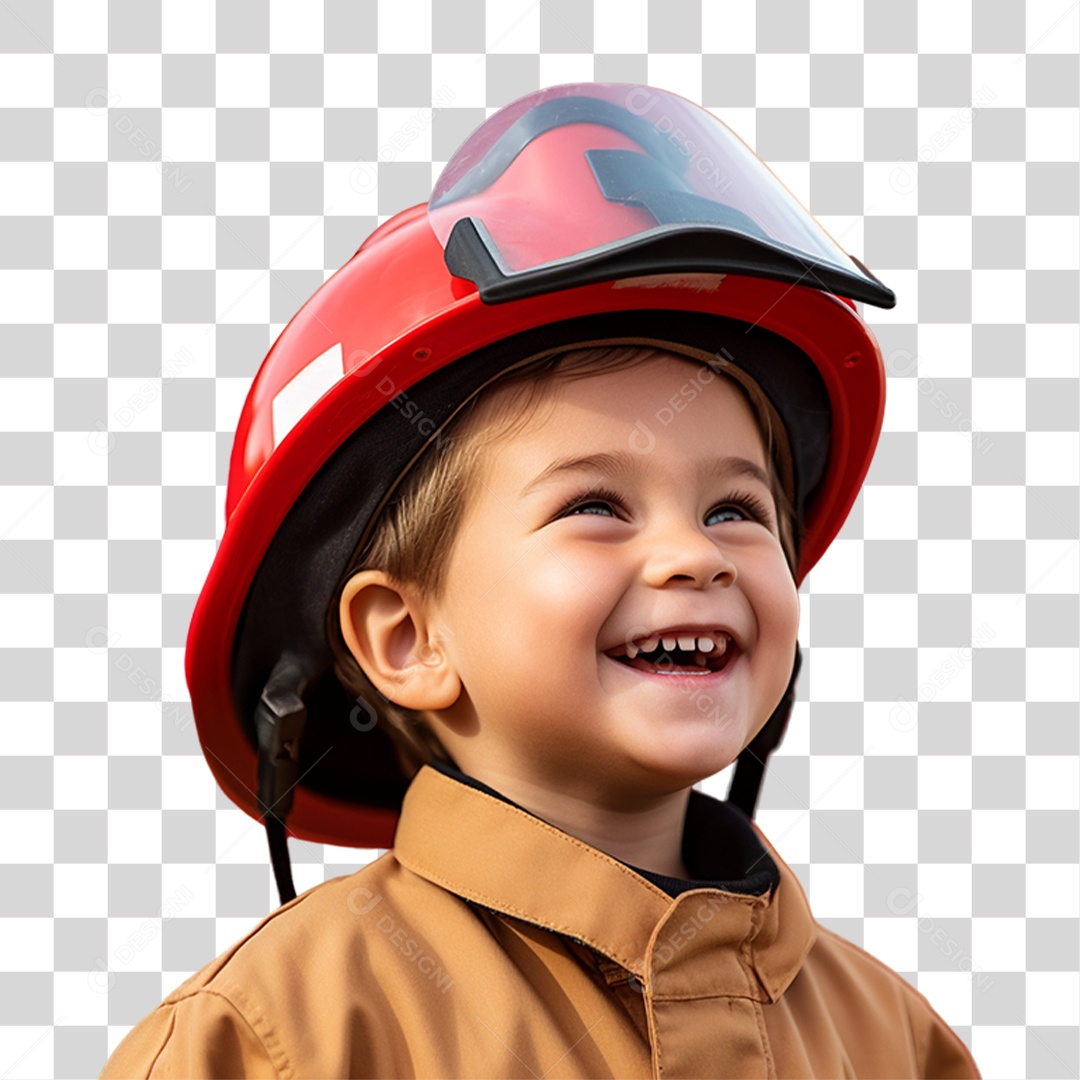 Criança com Fantasia de Bombeiro PNG Transparente