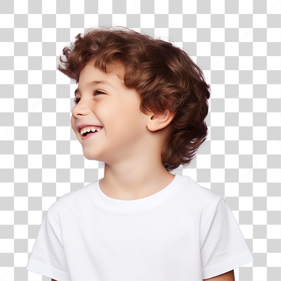 Menino de Camiseta Branca Sorrindo PNG Transparente