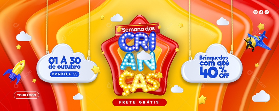 Banner Semana Das Crianças Brinquedos Social Media PSD Editável