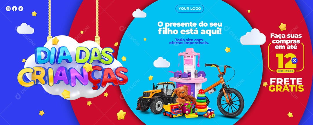 Banner Dia Das Crianças Ofertas Imperdíveis Social Media PSD Editável