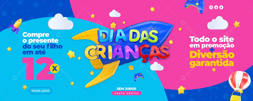 Banner Dia Das Crianças Compre o Presente Social Media PSD Editável