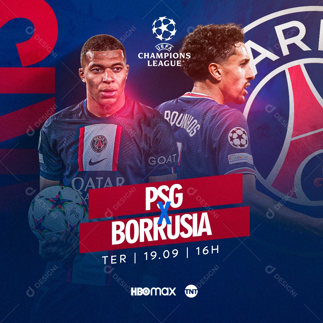Social Media Flyer Futebol PSG X Borussia PSD Editável