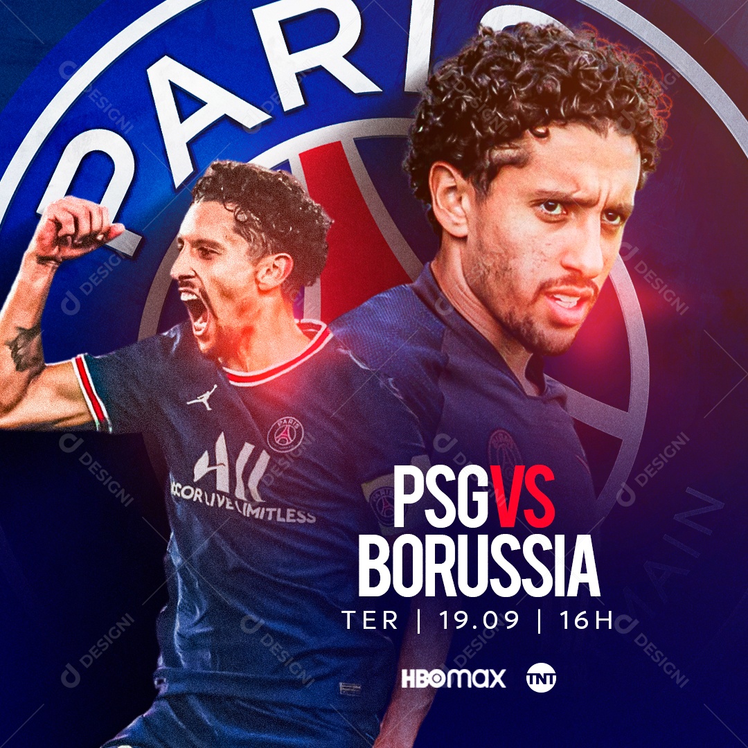 Flyer Futebol PSG Vs Borussia Marquinhos Social Media PSD Editável
