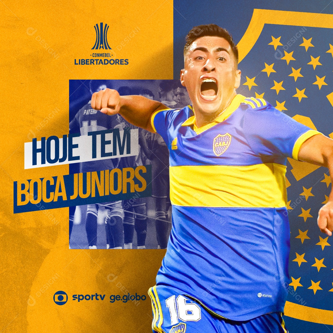 Social Media Flyer Hoje Tem Boca Juniors Futebol PSD Editável