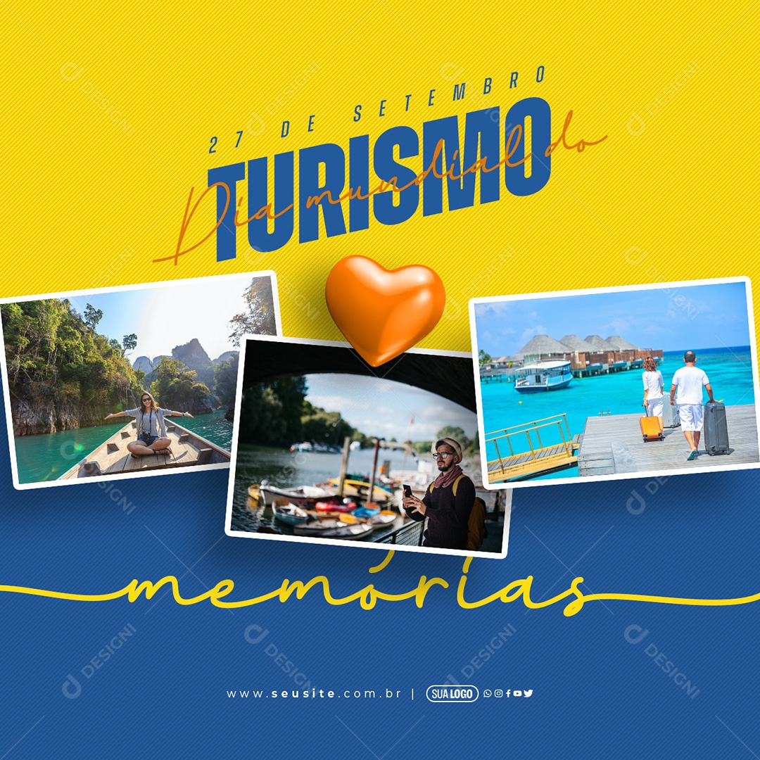 Dia mundial do Turismo 27 de setembro Memórias Social Media PSD Editável