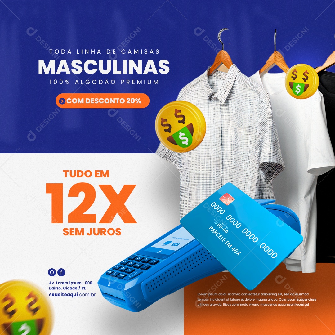 Loja de Roupas Toda Linha de Camisas Masculinas Social Media PSD Editável