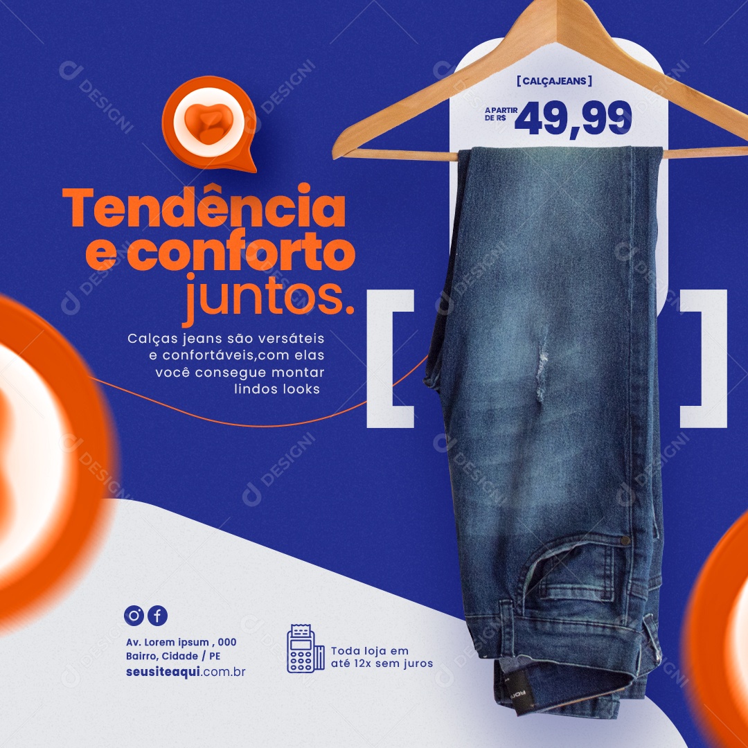 Loja de Roupas Tendência e Conforto Juntos Calça Jeans Social Media PSD Editável