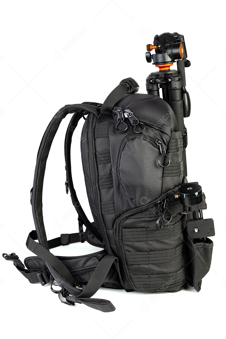 Mochila fotográfica com tripé e panohead